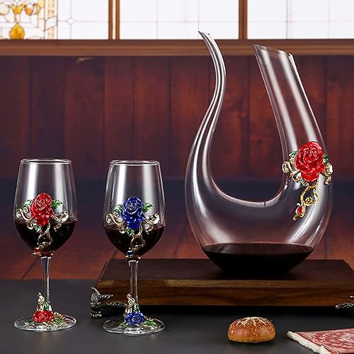 Miniatura 8 de jessie Copa de vino pintada a mano con flores esmaltadas, copa de vino de ginebra para cumpleaños, día de la madre, regalos (rojo x 1 + caja de