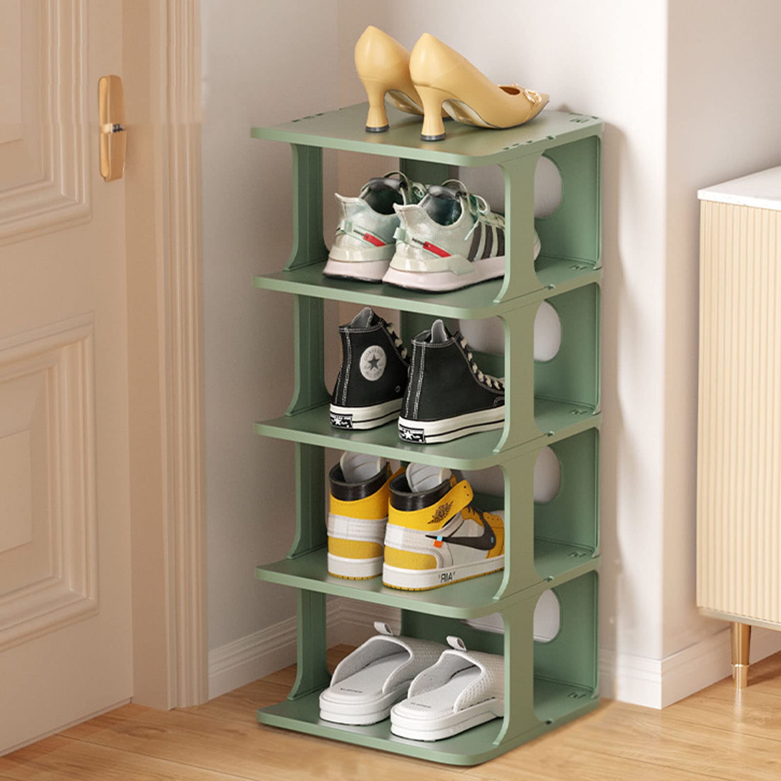 LANMOU Torre per Scarpe Stretta,Scarpiera a 5 Ripiani,Portascarpe e Organizzatore Multiuso,Scatole per Scarpe,Contenitori Portascarpe Scarpiere Portascarpe Slim per Ingresso Soggiorno Camera (Green)