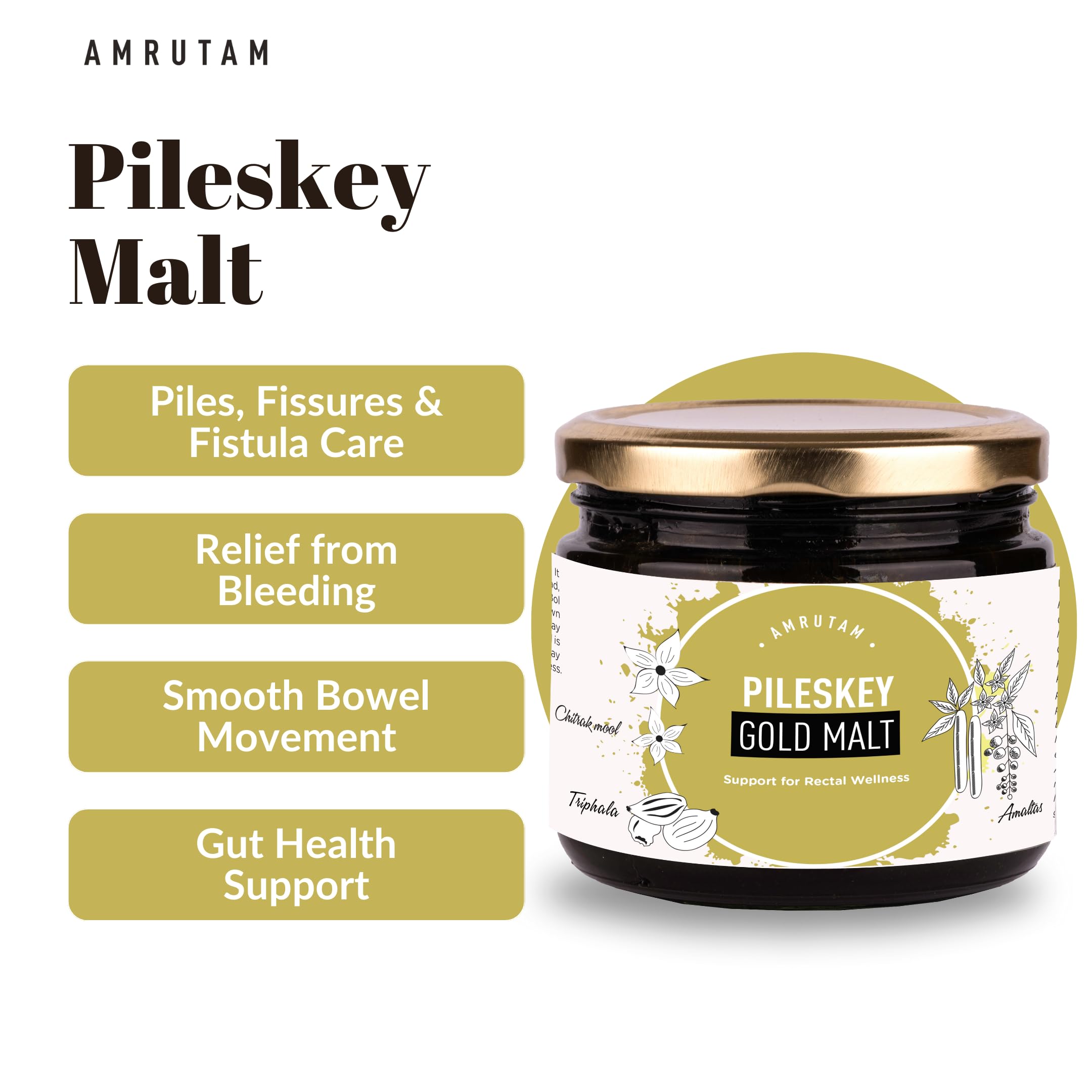 Pileskey Gold Malt - Ayurvedic Piles Solution | Natural remedy for hemorrhoids | Complete Cure for Piles and Fistula | Relief in Constipation | 400g — Amazon image 2