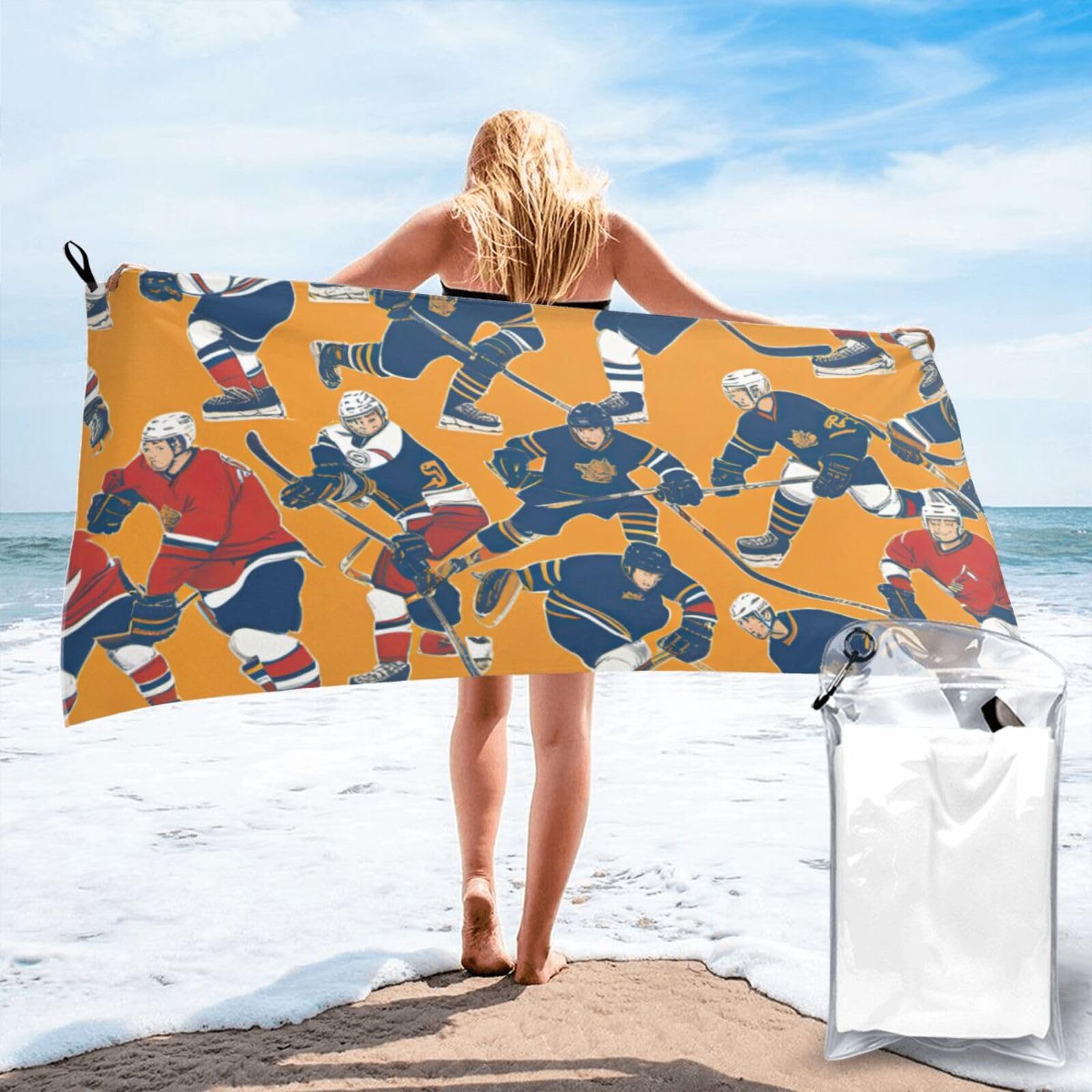 AYYQWE Hockey Print Lightweight Towel For Men Women Travel Beach Camping Hiking Yoga Swimming Sports