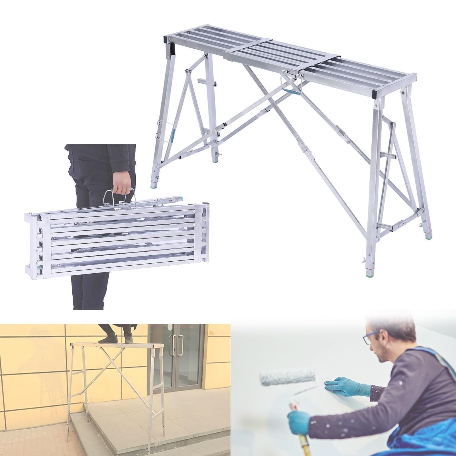 Échafaudage portable réglable avec plateforme de travail pliable et stable A1