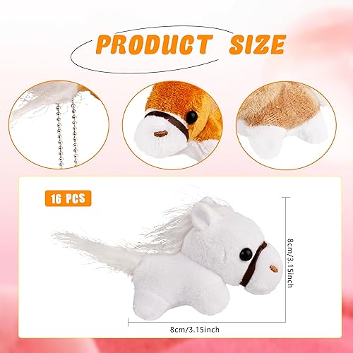 Miniatura 2 de 16 piezas de caballo de peluche de 3.2 pulgadas, animales de peluche con cadena desmontable para bolsas de regalos de fiesta de granja (4 colores)
