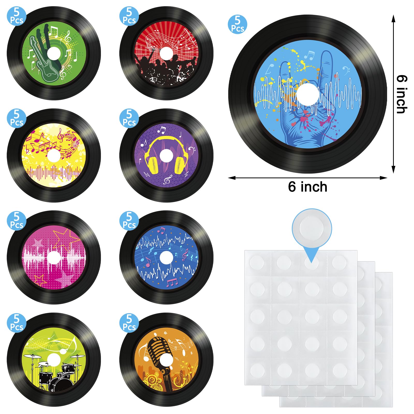 45 Pcs Musical Records Bulletin Board Cutouts 6 inch Jazz Rock Music Party Decorations for Rock and Roll Classroom Wall Décor 1950s 70s 90s Retro Music Birthday Theme Party Supplies