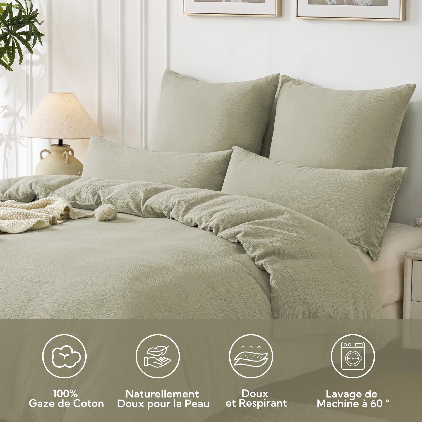 SOULFUL Copripiumino 140 x 200 garza di cotone - verde nebbia