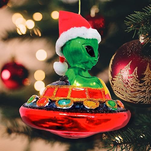 Miniatura 6 de Adorno de Navidad de vidrio de alienígena y OVNI