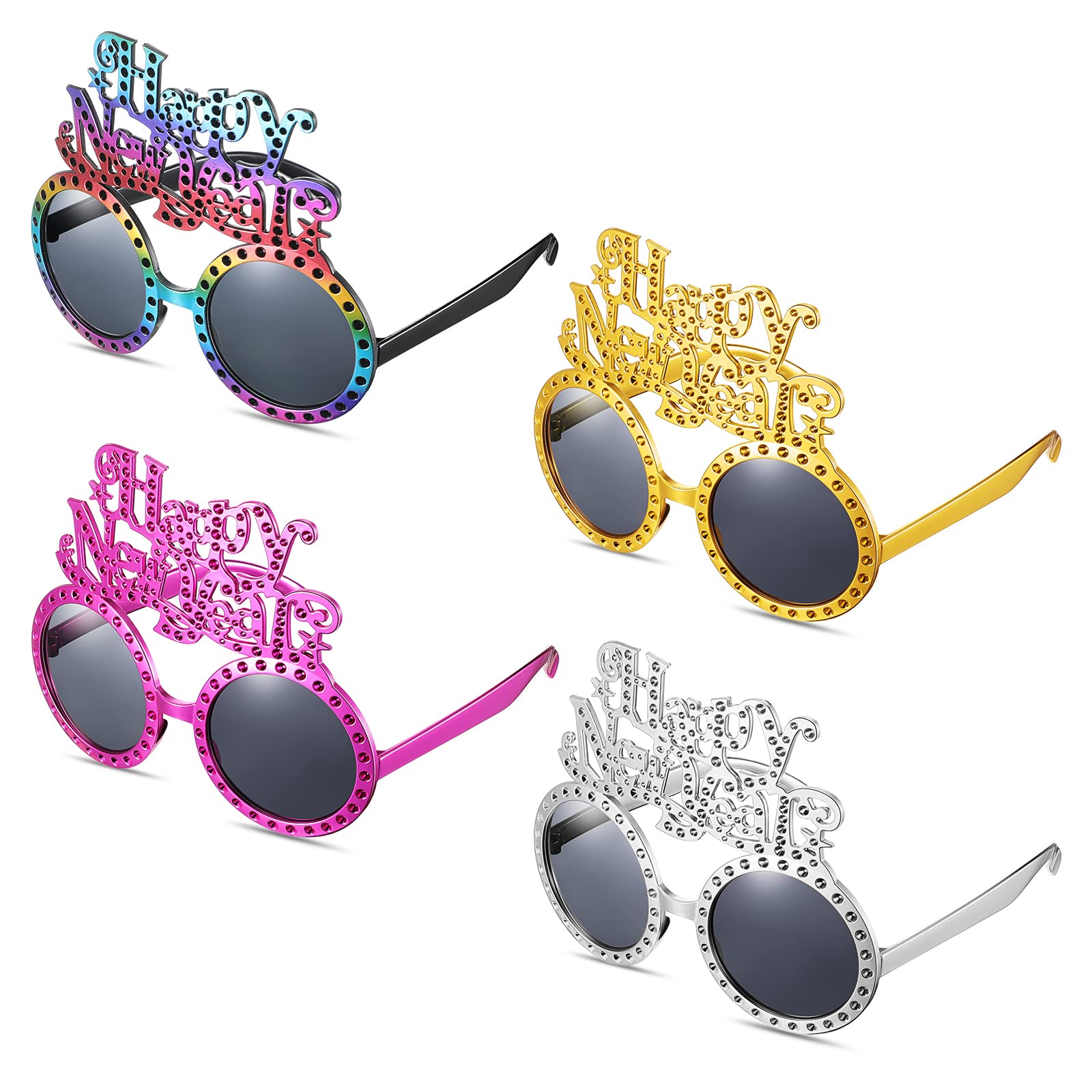 Prop Foto Divertenti Occhiali Festa Capodanno Ymxil - 4 Pezzi Glitter 2024  Happy New Year Prop Foto Anno Nuovo, image size:1600x1600