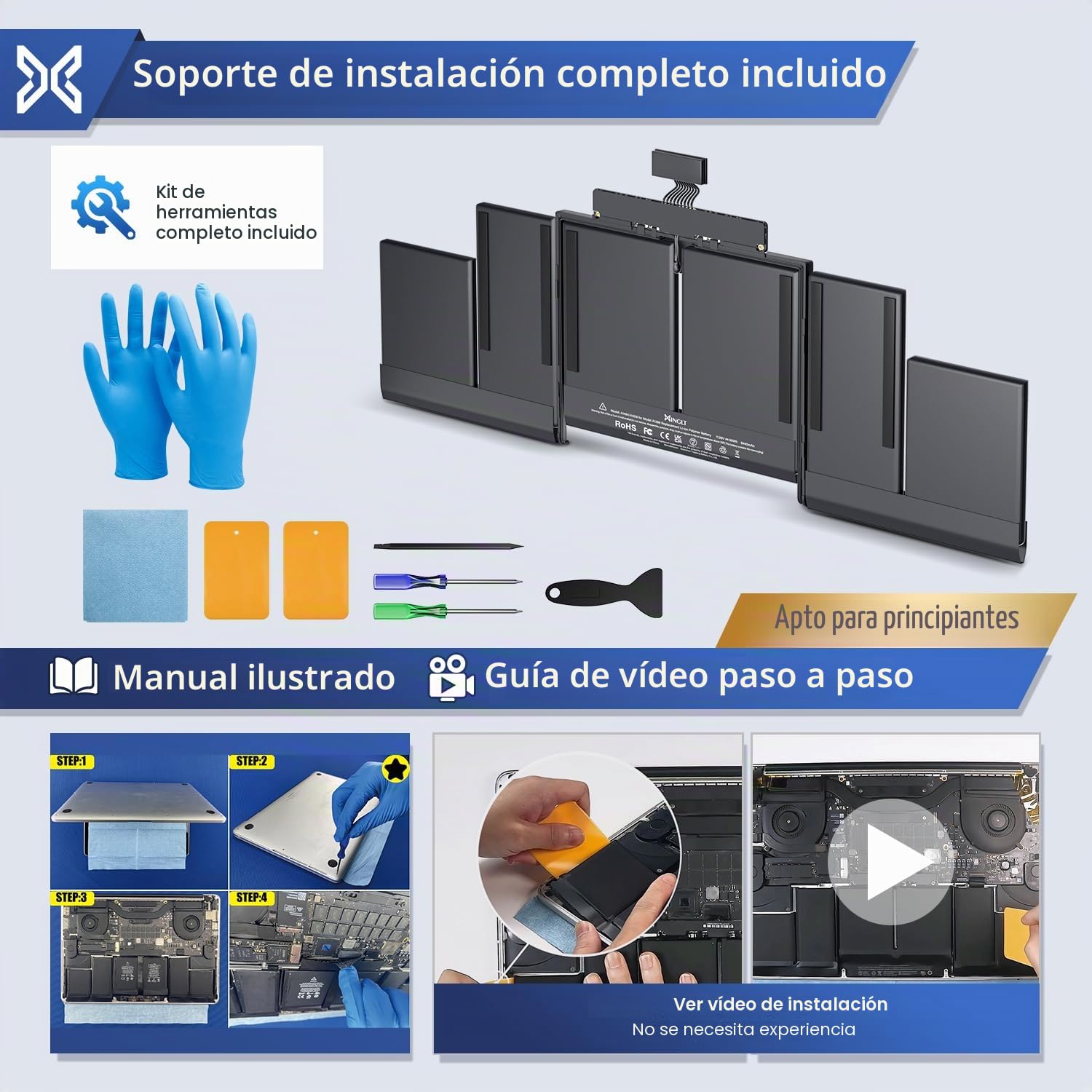 A1398 Batería MacBook Pro de 15 Batería de Repuesto para portátil, A1618 batería A1494 batería de Alto Rendimiento (Finales de 2013, Mediados de 2014, principios de 2015) EMC2674 8440 mAh
