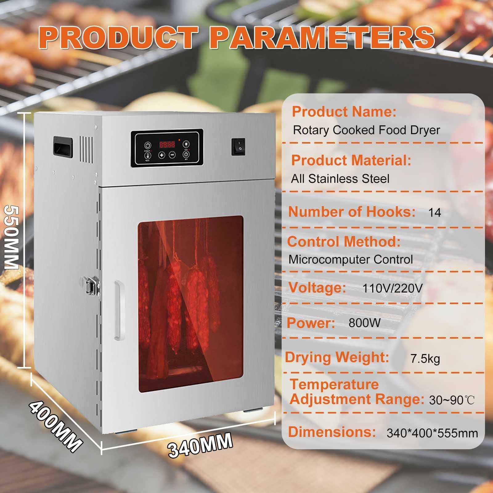 Essiccatore Alimentare In Acciaio Inox, Essiccatore Rotante Per Carne, Con Timer Da 24 Ore, Capacità 7,5 Kg, Adatto Per La Produzione Di Carne Secca, Pancetta, Pesce Essiccato, Carne Di Struzzo, Ecc.