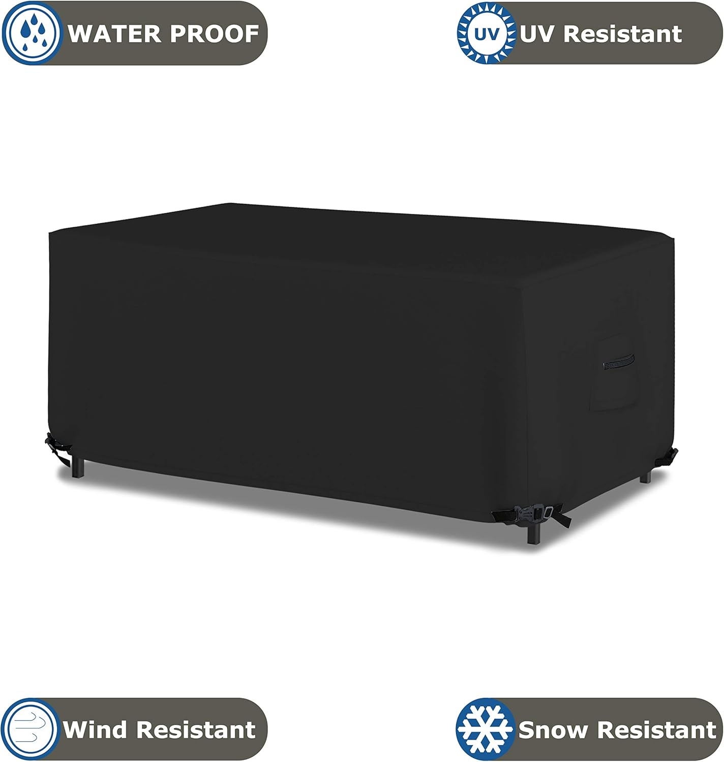 Rectangular / Oval Outdoor Table Cover 18 Oz Waterproof - Rectangle Table Cover with 100% Weather Resistant - With Air Pocket and Drawstrap for Snug Fit (108" W x 50" D x 24" H, Black)