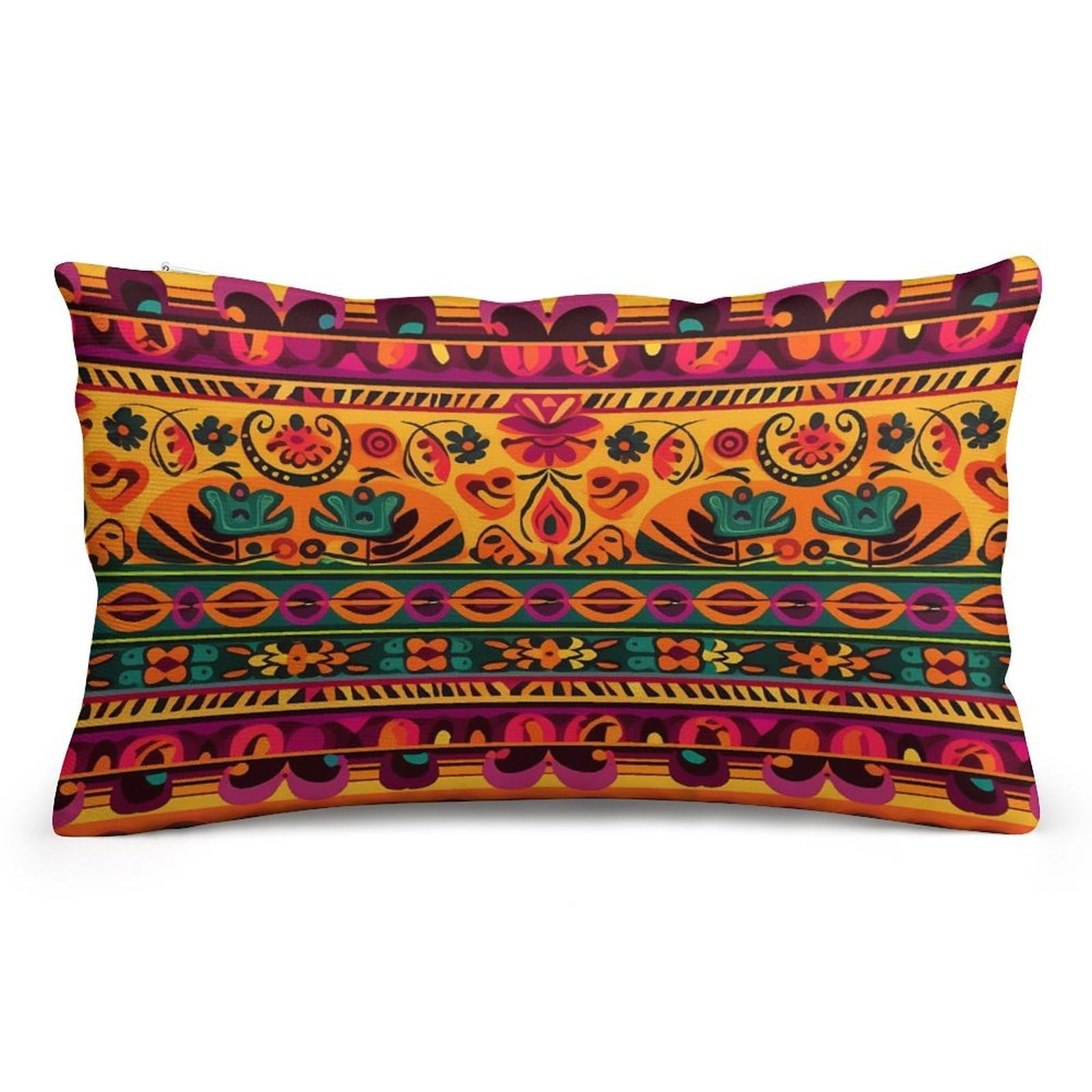 Velvet Pillowcases Standard Size 8"x12", Ultra Soft Breathable Pillow Cases for Bed, Luxury Cozy Fuzzy Pillow Shams, Lumbar Pillow Cover, Mexican Folk Art Boho Cushion Case Home Decor