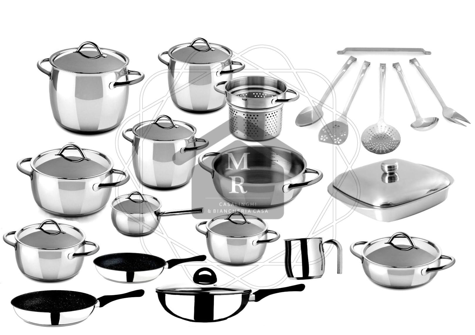 MEPRA Toscana Batteria Kitchen, 9 Pezzi, Trimetallo Acciaio Inossidabile 18/10, Alluminio e Rame