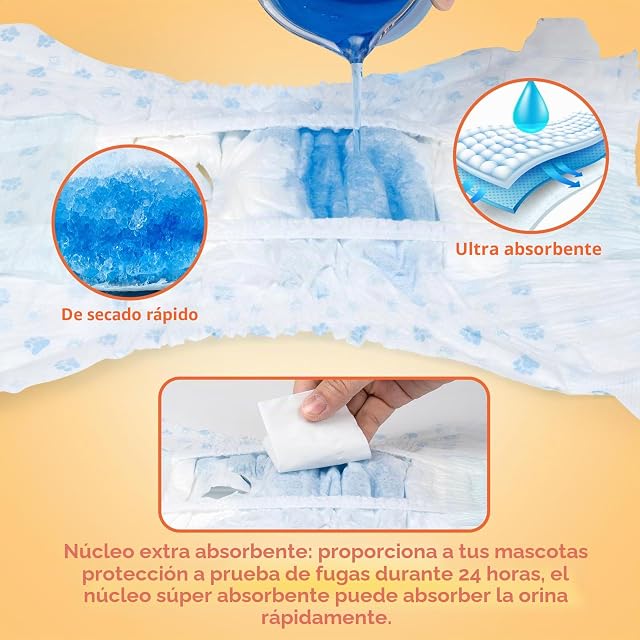 Foto 4 de 7 de Pet Soft Pañales para Perros Hembra, Pañales Desechables para Perros y Cachorros y Gatos (XS, 12)
