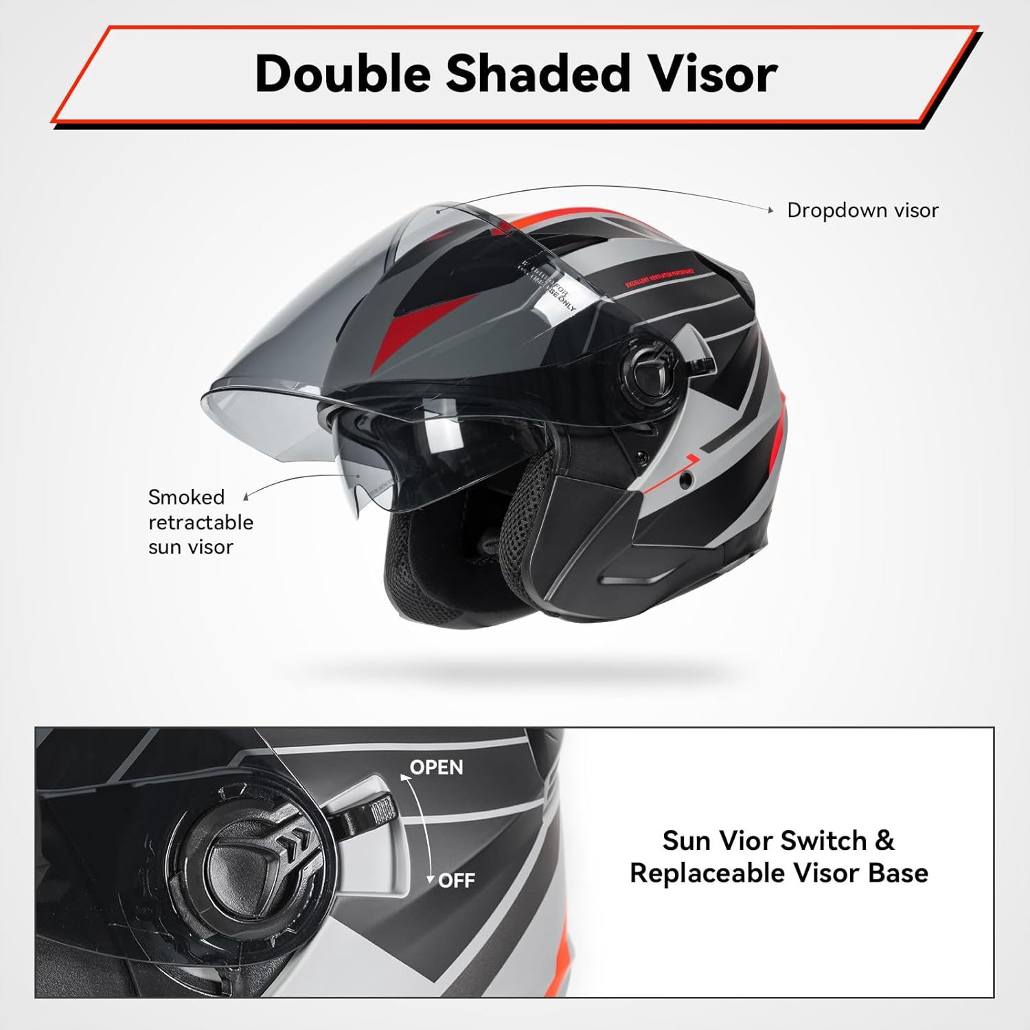 Open Face 3/4 Motorcycle Helmets for Adult Men Women, DOT Approved Dual Visor Street Bike Racing Helmet, Motorbike ATV Moped Cruiser Helmet with Gloves & Mask