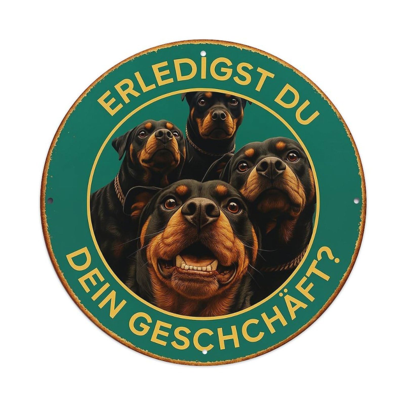 Four Rottweilers In Circular Emblem Tin Sign Metal Poster Vintage Metal Signs for Home Man Cave Bar Cafe Kitchen laundry room Wall Decorations 8x8 inches