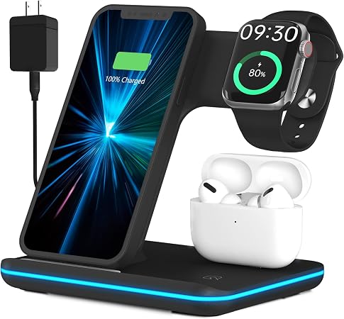 Wireless Charger,3 in 1 Wireless Charging Station with 15W Compatible with  AirPods Pro Apple Watch,Fast Wireless Charger Dock for iPhone 12 Pro  Max/X/XS/XR/8Plus and Samsung Smart Phone…: Amazon.co.uk: Electronics \u0026  Photo