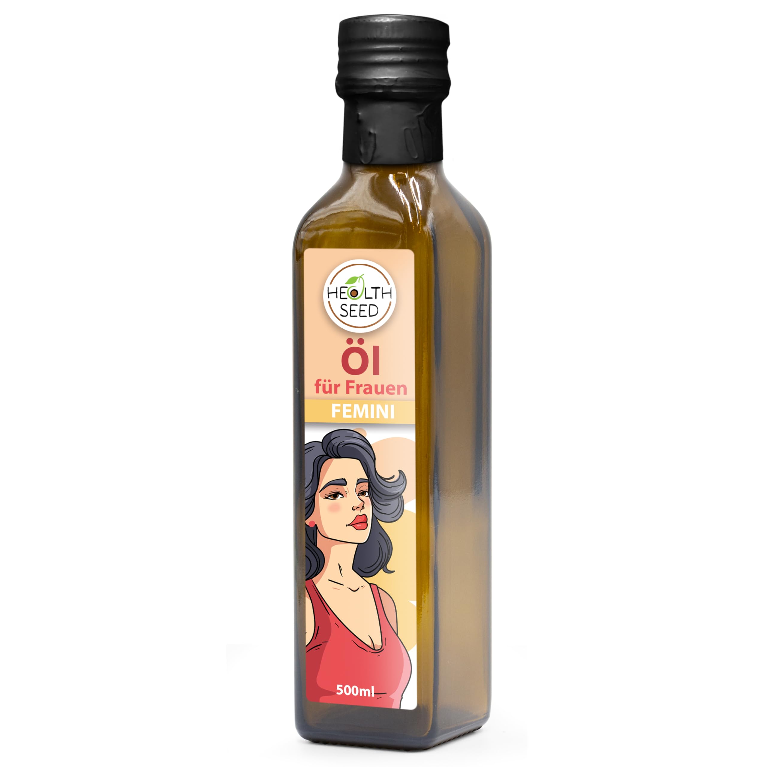 Health Seed® 2x500 / 1000 ml - Femini Öl für Frauen - Nachtkerzenöl Leinöl Hanföl Kürbiskernöl - 100% Rein Ungefiltert Kaltgepresst Glasflasche