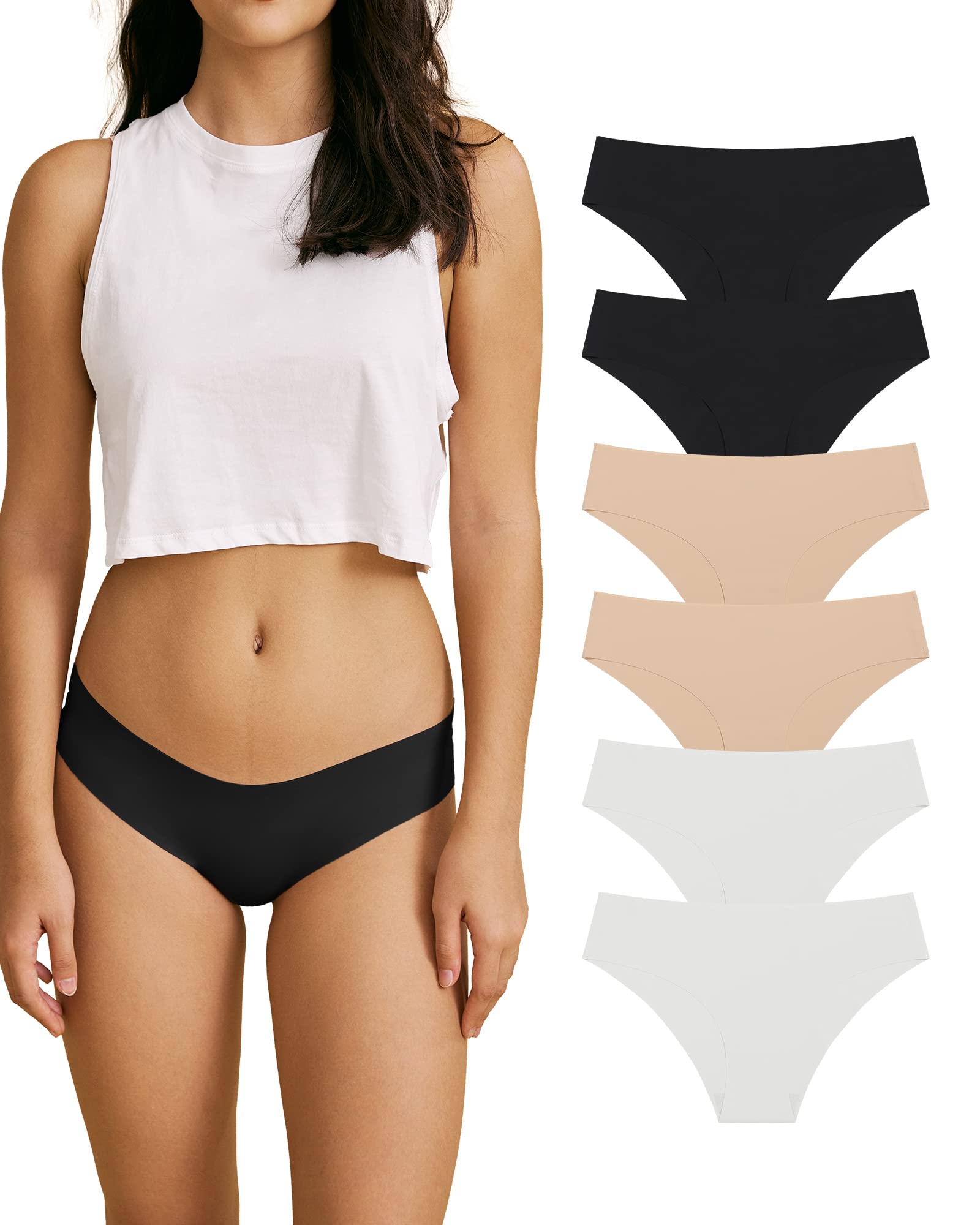 SHARICCA Women Seamless Cheeky Bikini No Show Panties Ladies Invisible Breathable Briefs Soft Stretch Underwear Multi Pack