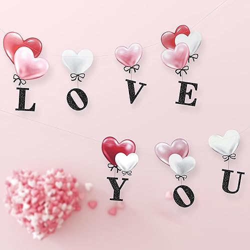 LOVE YOU - Guirnalda de corazón para decoración del día de San Valentín corazón boda aniversario telón de fondo feliz día de la madre