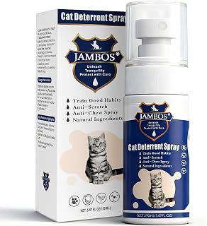 JAMBOS Cat Deterrent Spray: Natural Non-Toxic Indoor Outdoor Furniture Protector, Anti-Scratch Training Aid (Blue, M)