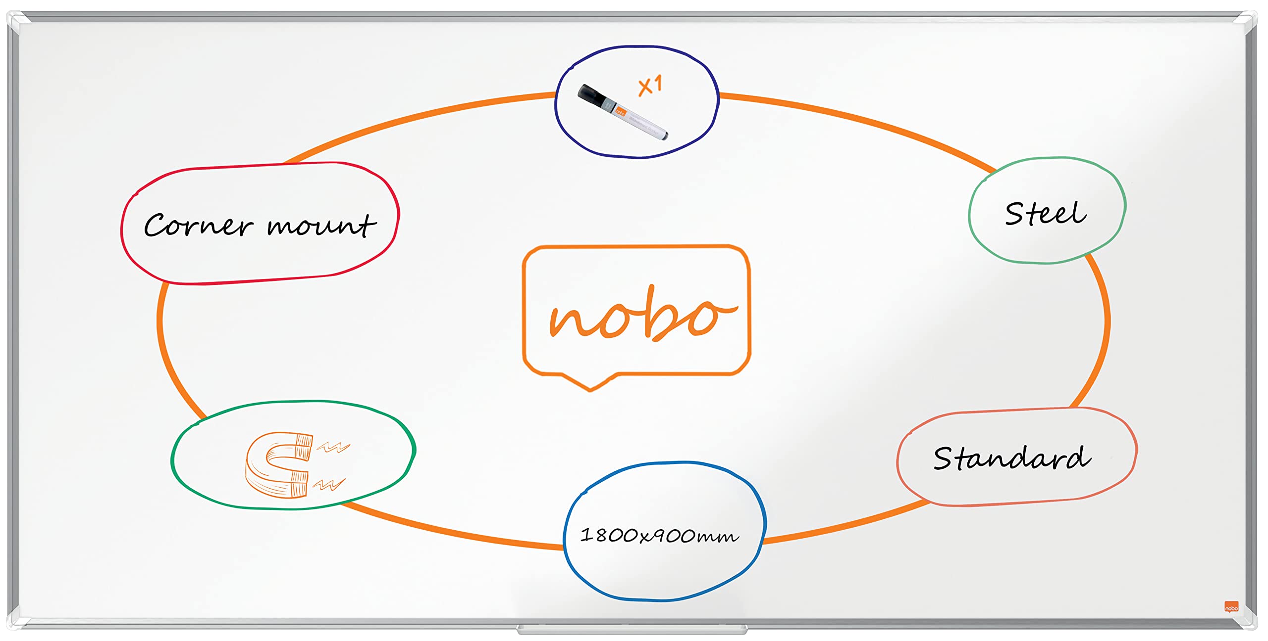 Nobo Premium Plus Steel Magnetic Whiteboard 1800X900mm