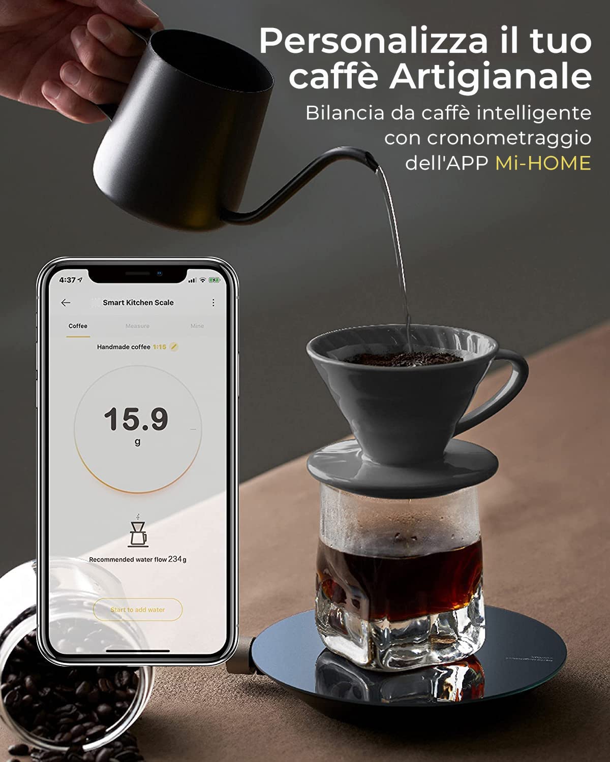 HOTO Bilancia da Cucina Intelligente, Bilancia da Cucina Digitale, Bilancia da Caffè, Bilancia da Cucina con Sensore ad Alta Precisione da 0,1g, Misure in 4 unità (g/ml/oz/lb:oz)