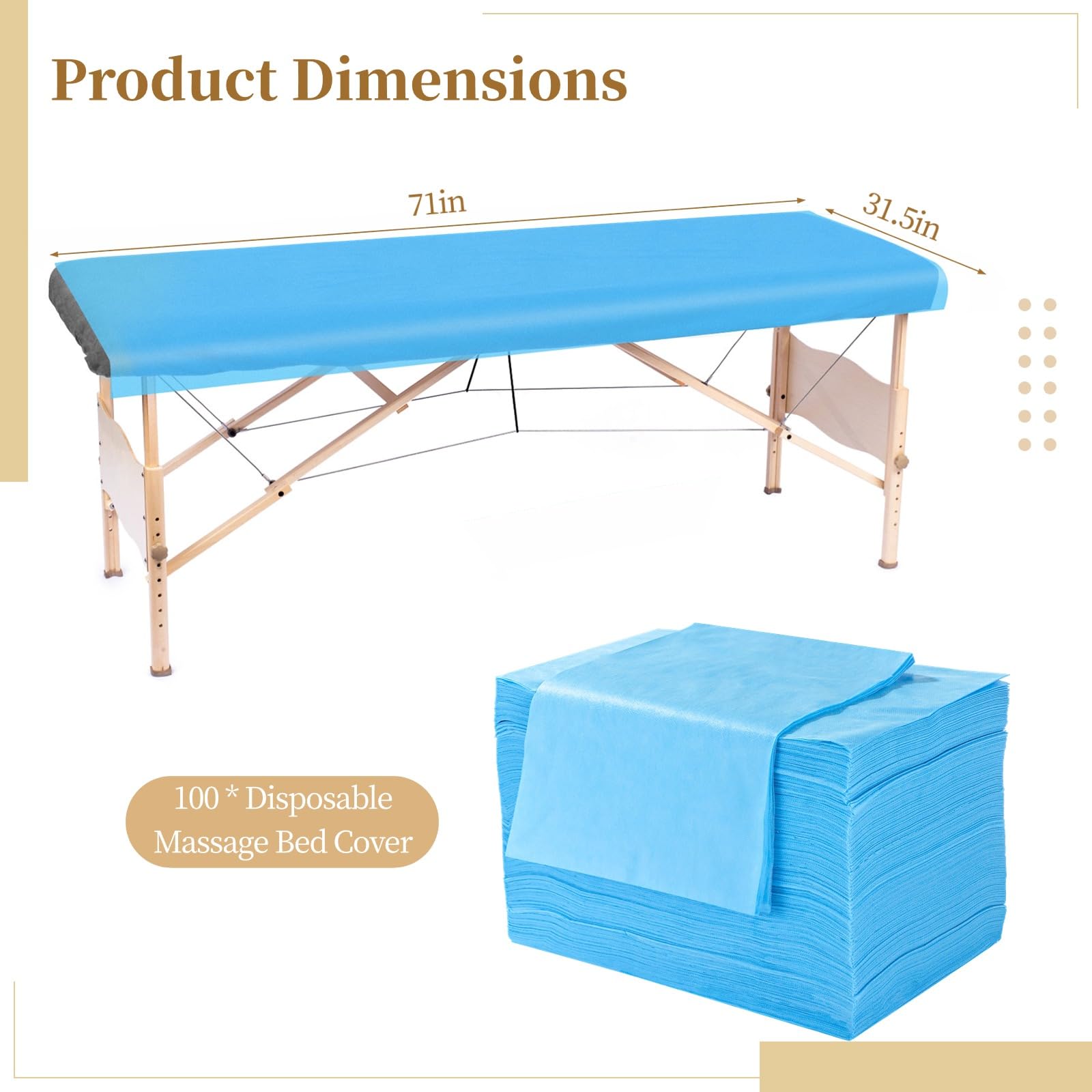 100 hojas desechables para mesa de masaje, 71 x 31.5 pulgadas, fundas desechables de cama de masaje de tela no tejida transpirable, sábana de higiene de un solo uso para centros de spa, salones de