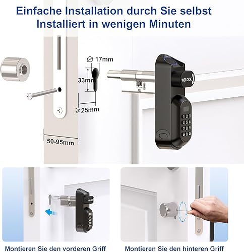 Welock U81 Fingerprint Door Lock, Electronic Door Lock Code with RFID Card, App, WiFi, Fingerprint Lock Front Door, IP65, Smart Lock Lock Cylinder for Doors from 60-115 mm, Smart Lock - 4