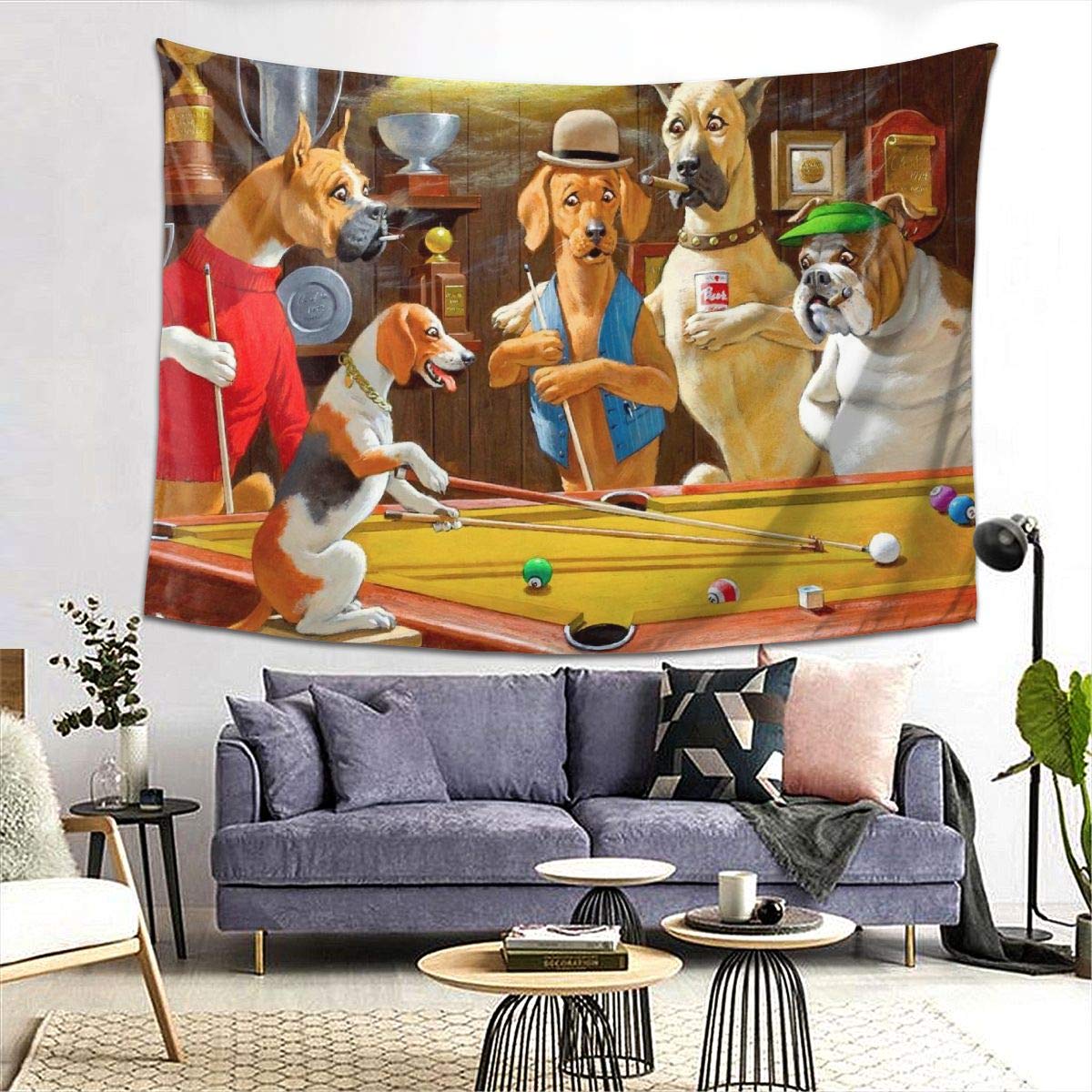 Dogs Playing Pool Tapestry