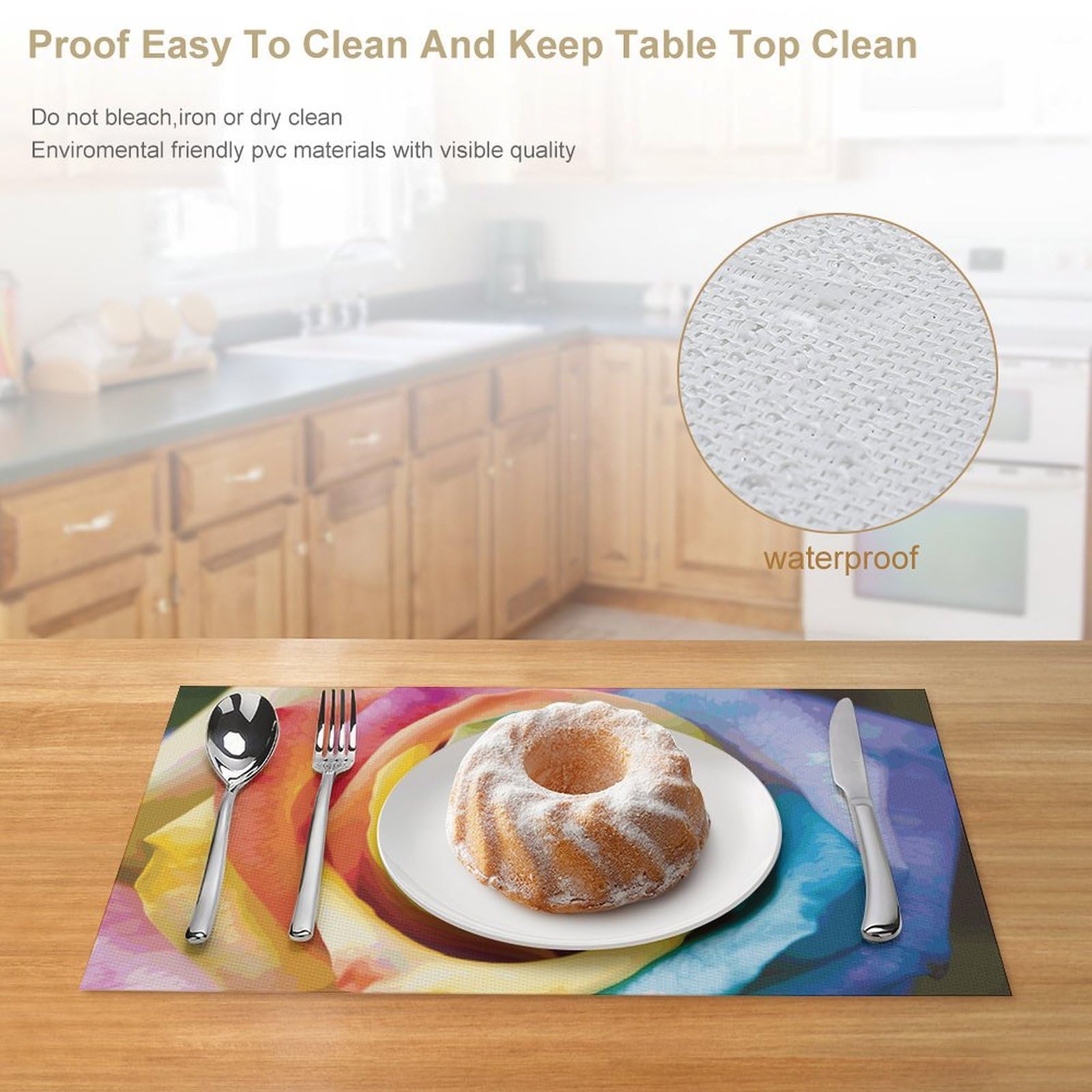 Set di 6 tovagliette all'americana in PVC, lavabili, resistenti al calore, antiscivolo, impermeabili, per interni ed esterni, tavolo da pranzo, cucina, vacanze, feste, 6 pezzi