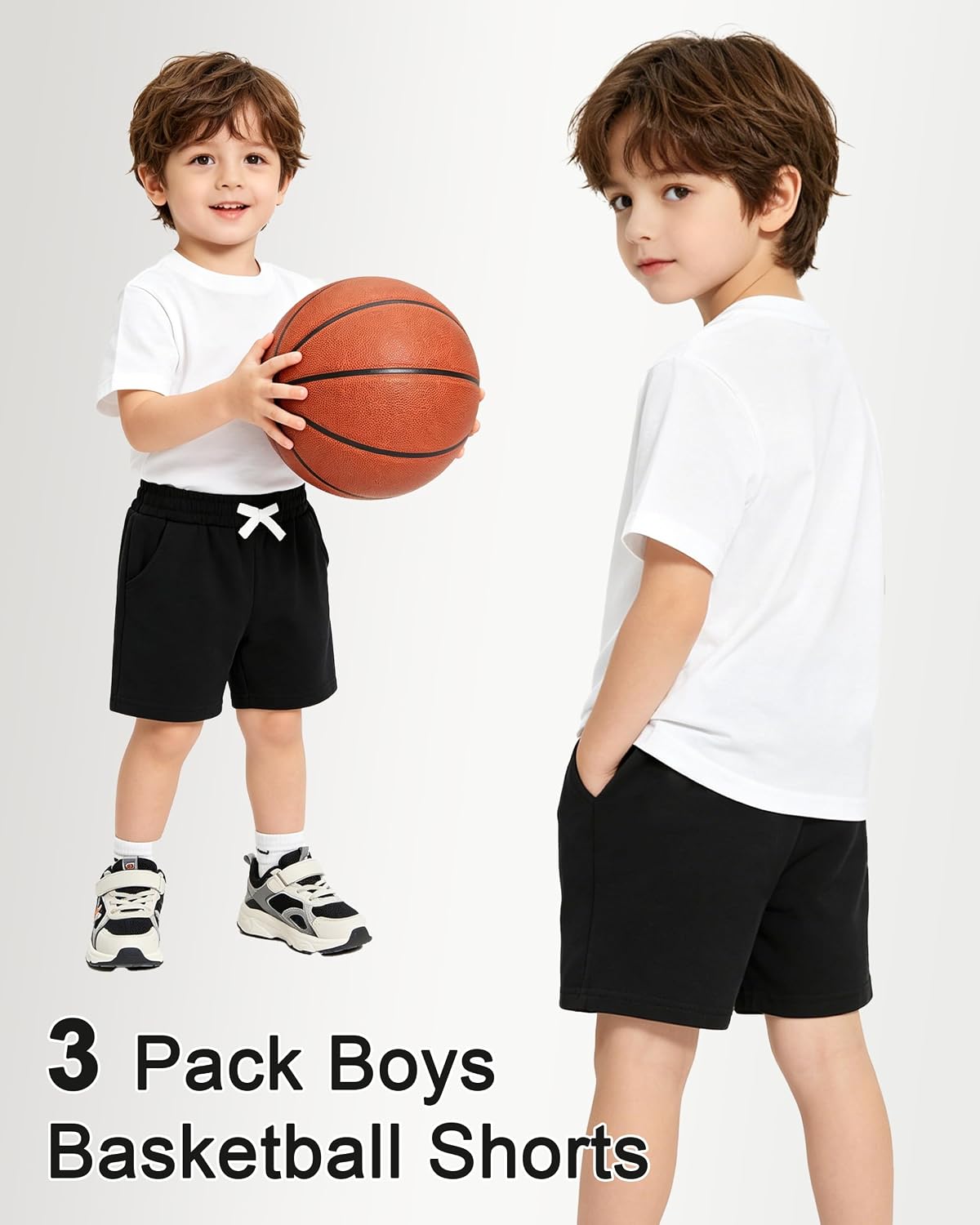 3 Pack Toddler Shorts Boys Pull-On Elastic Waist Athletic Cotton Summer Soccer Basketball Pants with Pocket 2-5T