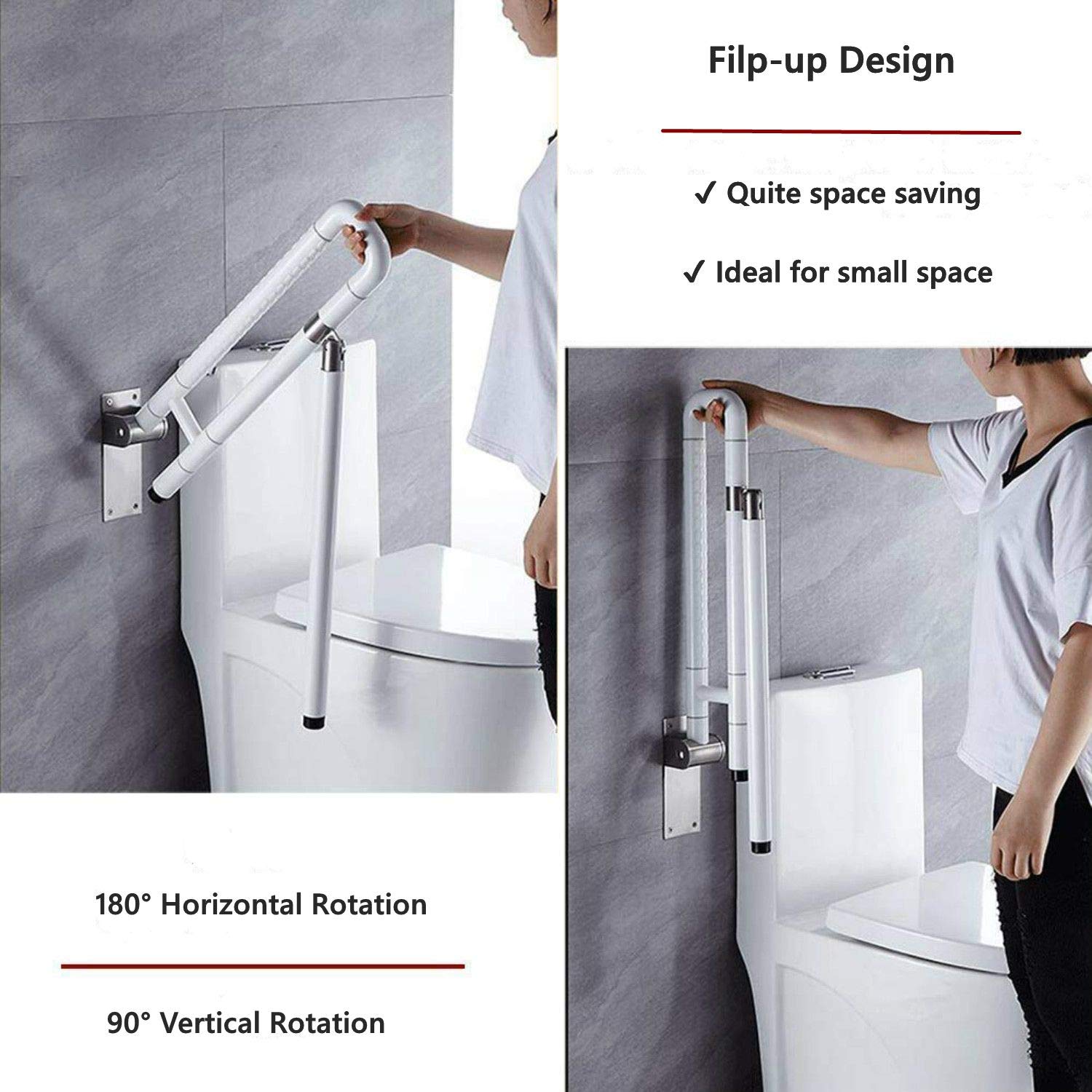 Nisorpa Toilet Grab Bar Bathroom Safety Handrail Folding Drop Down Grab