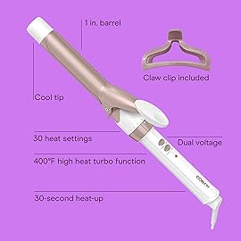 Conair Double Ceramic 1-Inch Curling Iron with Claw Clip, 1-Inch Barrel Creates Classic Curls, Hair Curler for Use on Short, Medium, & Long Hair, White/Rose Gold