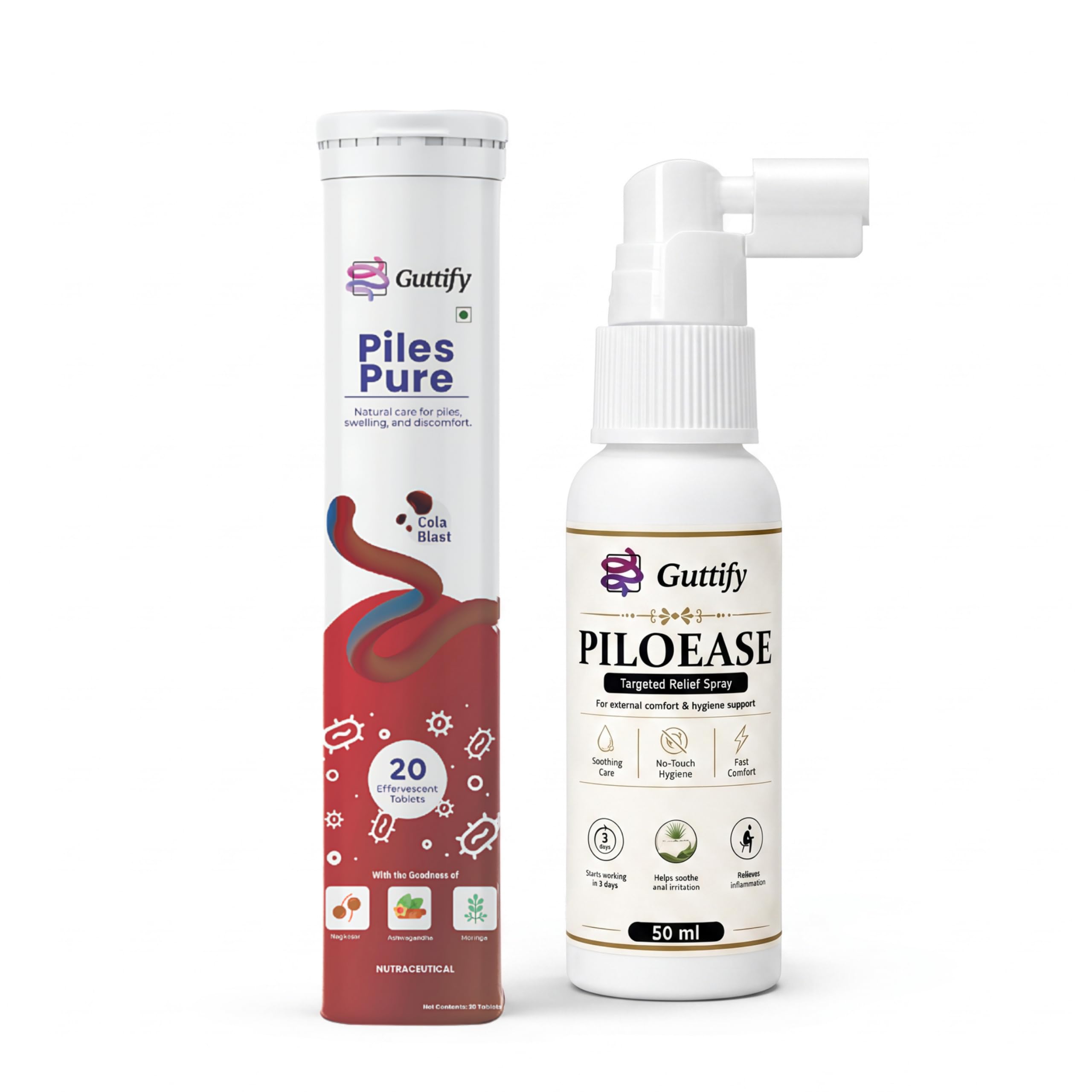 Piles Relief Kit | Complete Hemorrhoids Care Combo for Internal & External Hemorrhoids | Piles Pure Cola Effervescent Tablets + Piloease Anal Care Spray | Helps Relieve Pain, Swelling, Bleeding & Discomfort-image-9