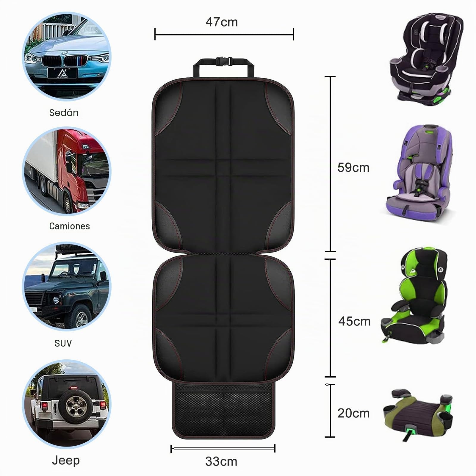 Gentpovth Protectores de Asiento de Coche de Cuero para niños, con Bolsillos de Almacenaje, Protectores Impermeables Desde Manchas y Daños, Universal Funda Asiento Compatible Isofix, para SUV, sedán