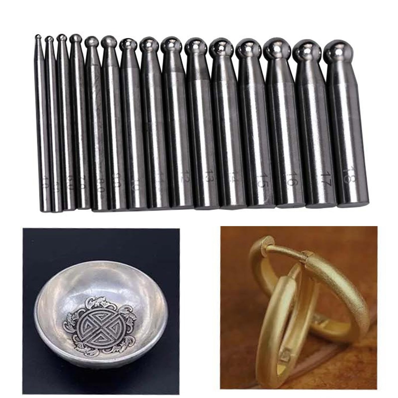 Juego de punzones profesionales para metalurgia, 15/17 piezas, acero resistente, accesorios para manualidades, herramienta de cúpula para hacer joyas