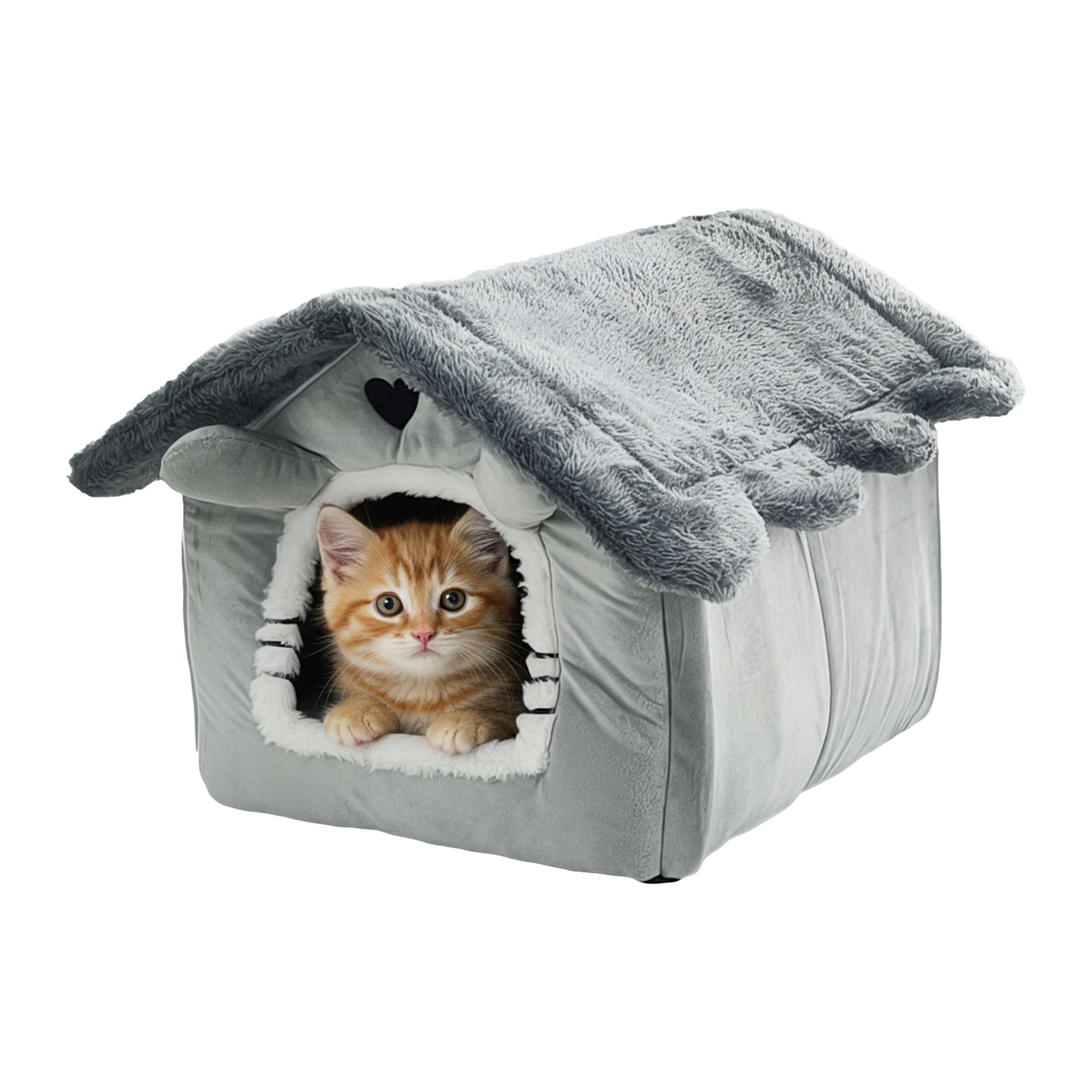 Tanière pour chat gris lit douillet niche velours 38x45x50 cm