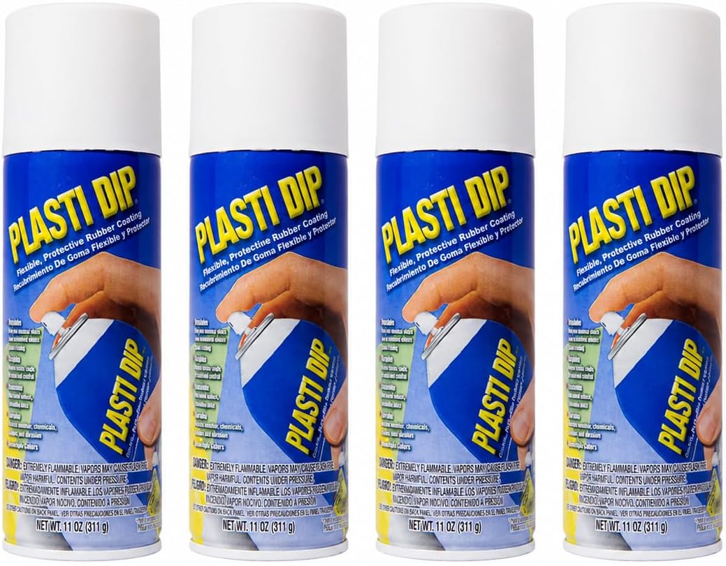 White 11 oz Spray Coating, 4 Pack – Peelable Rubber Coating for Wheels, Trim, Auto Parts, Tools, Household Items & DIY Projects – Flexible, Durable, Removable Rubberized Finish