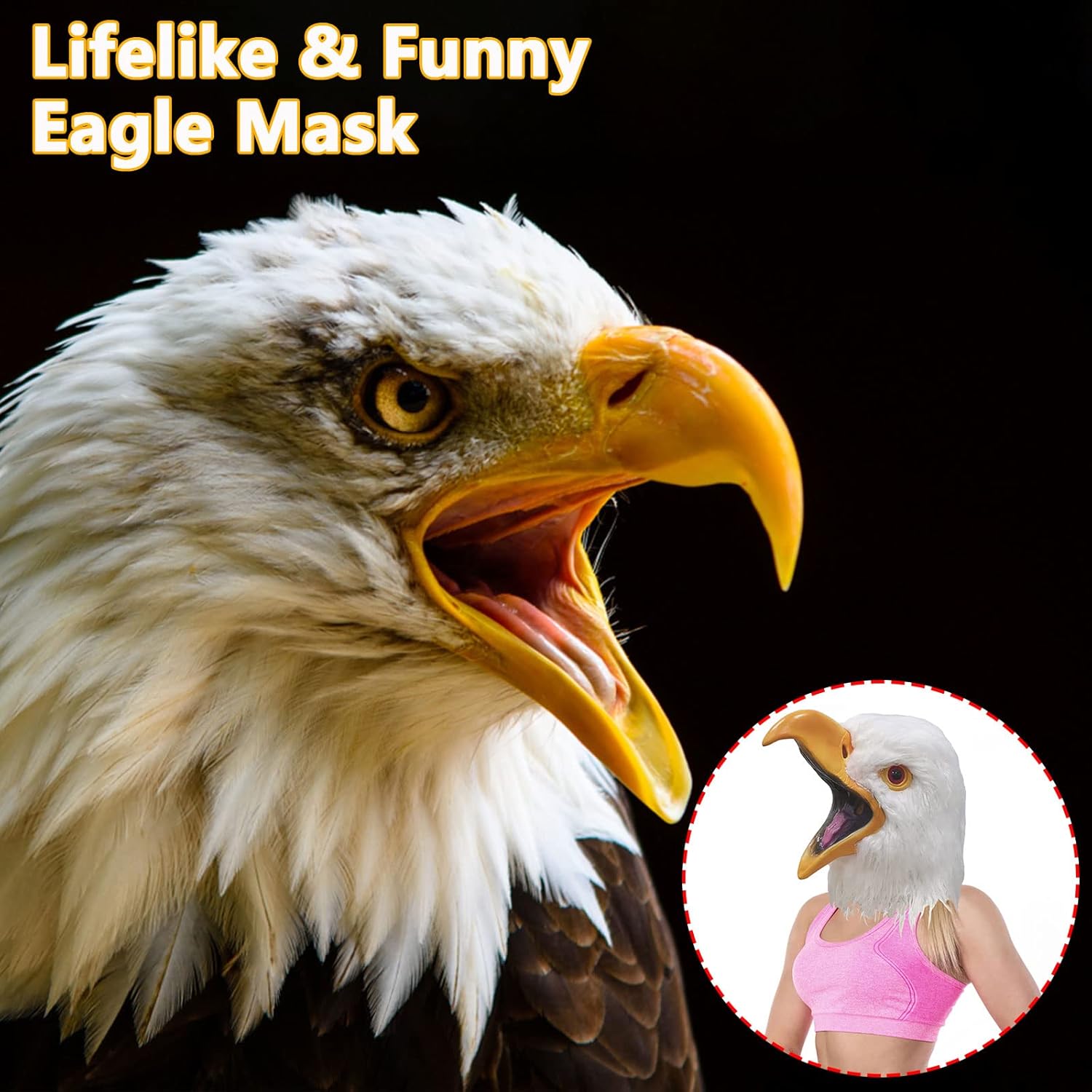 Miniatura 2 de Halford Eagle Mask, Closed Open Mouth White Eagle Head Mask, Novelty Latex Hawk Face Masks for Party Props