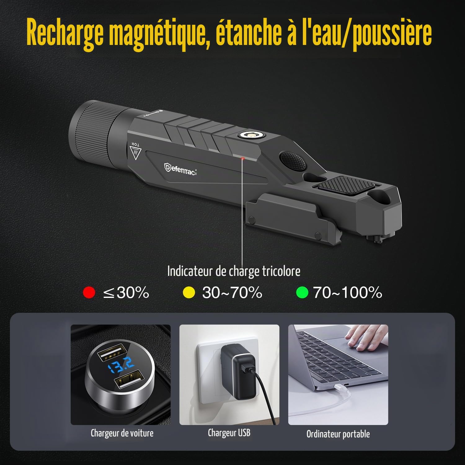 DEFENTAC Lampe torche tactique zoomable 1750lm momentanée et stroboscopique pour fusil, lampe d'arme avec interrupteur de pression intégré, compatible M-Lok et magnétique