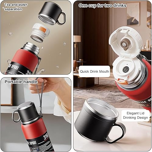 Miniatura 4 de Botella de agua aislada al vacío de doble pared de acero inoxidable a prueba de fugas, vaso de té con colador de té, cesta infusora, taza y tapa