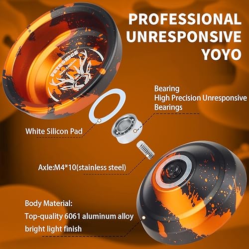 Miniatura 4 de FETESNICE Yoyo Yoyo profesional de metal para niños, Yoyo sensible para principiantes, Yoyo insensible para adultos con herramienta de rodamiento de