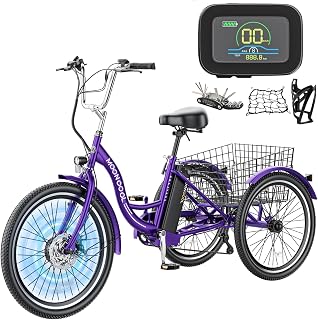 MOPHOTO Adult Electric Tricycle, 3 Wheel E-Bike with 350W–750W Motor, Folding & Cruiser Frame Options, Multi-Speed, Various Tire Sizes