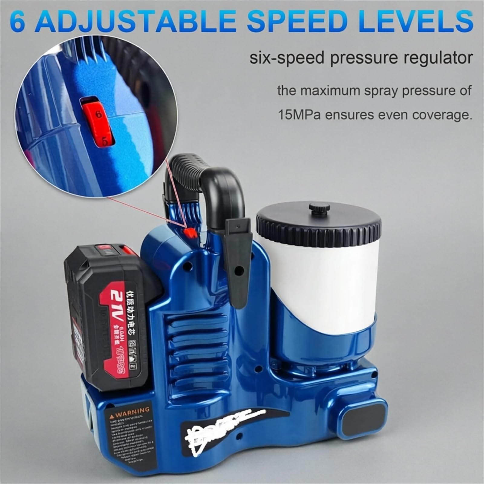 Pulverizador portátil sin aire Pistola pulverizadora inalámbrica para pintura Con 6 velocidades ajustables Manguera de 70" Depósito de 1,2 l Para pequeñas reformas(1battery+1charger)
