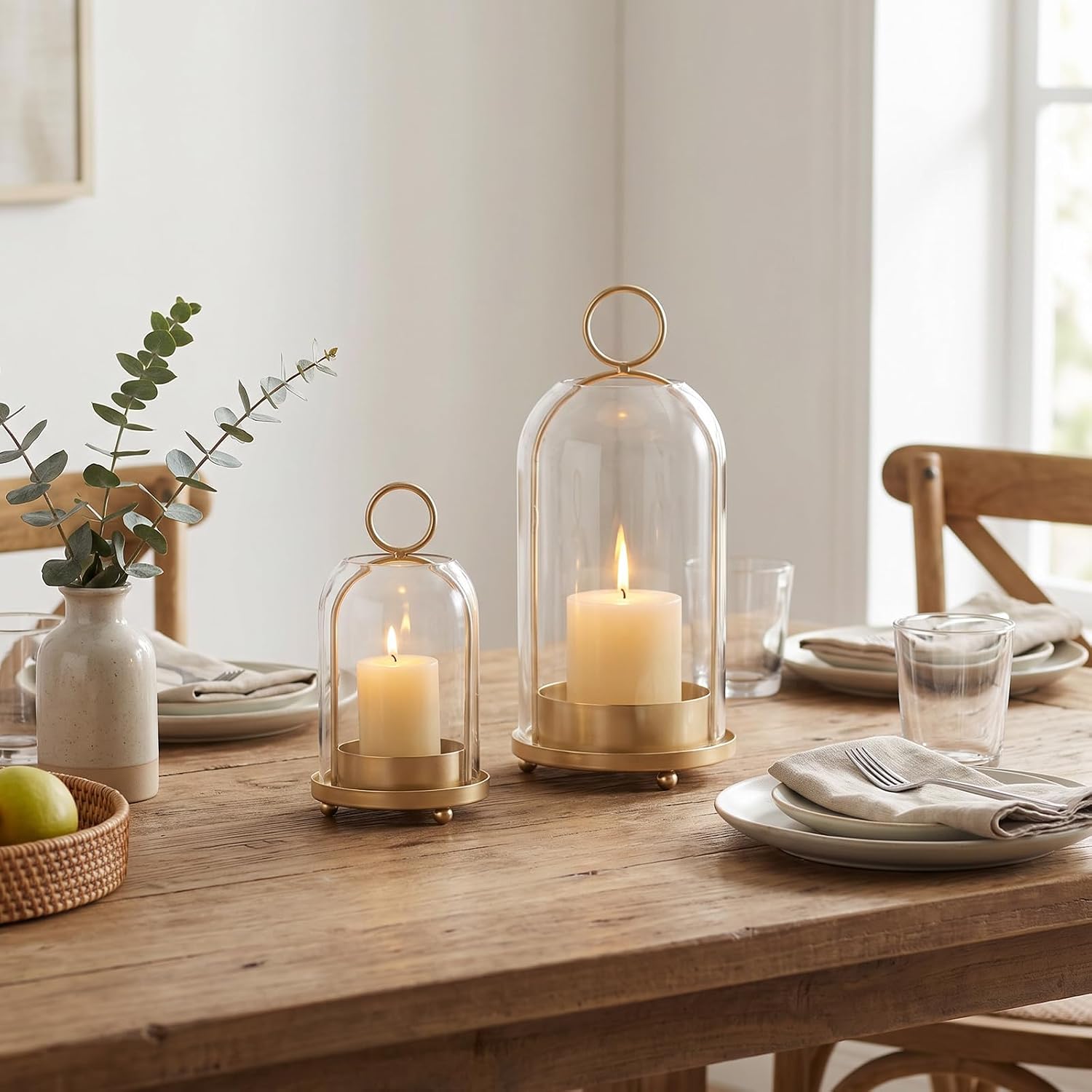 Sziqiqi Hurricane Glass Candle Holders: Gold Metal Pillar Candle Holders