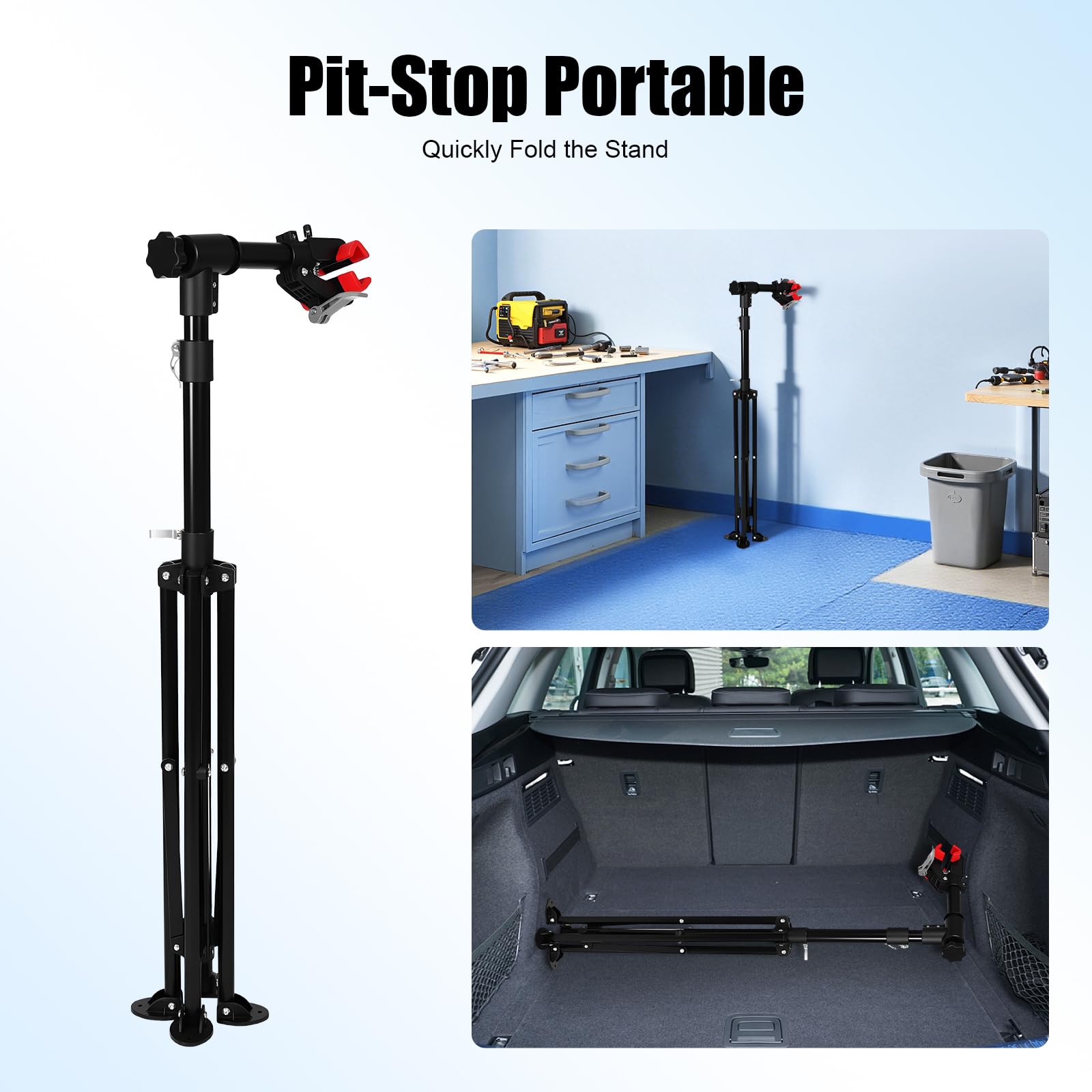 MccoMMon Supporto professionale per il montaggio della bicicletta, 50 kg, supporto per attrezzi, per e-bike, pieghevole, regolabile in altezza 108-190 cm