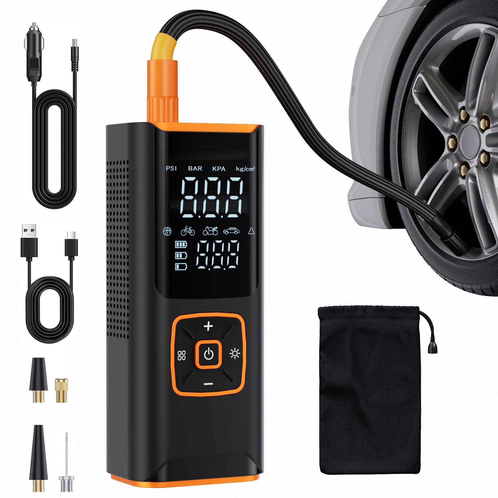 Tire Inflator Portable Air Compressor, 6X Faster 180 PSI Portable Air Compressor, Air Pump with Pressure Gauge - Tire Inflator for Car, Pickup, Motor, Bicycle, Balls and More