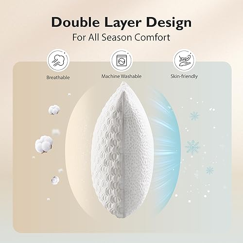 Miniatura 6 de ALPHA HOME Almohadas tamaño King - Almohada de espuma viscoelástica triturada ajustable para dormir de espalda, de lado y de estómago, alivio del