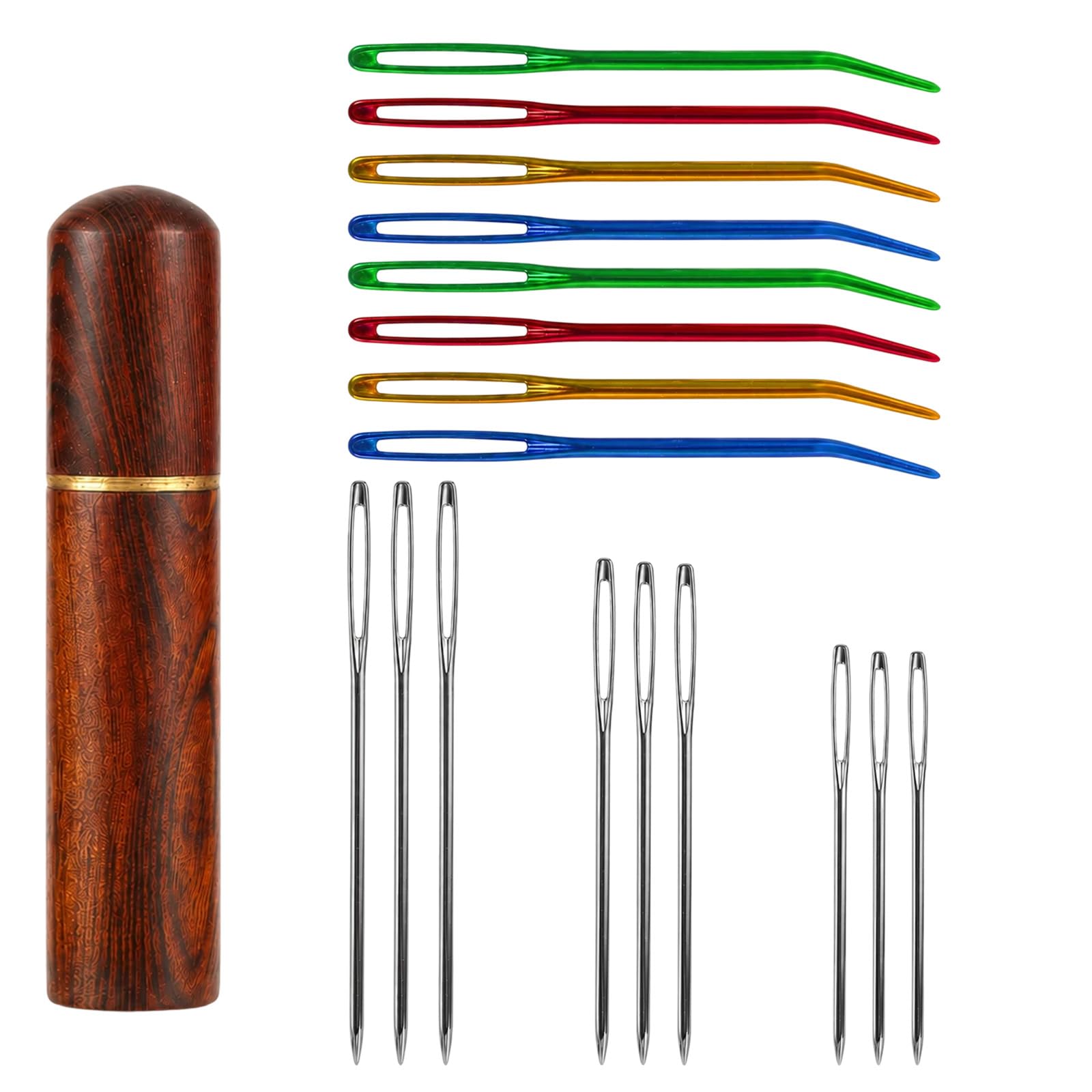 Papryn 17Pcs Large Eye Sewing Needles Kit with Wooden Case Tapestry Needles