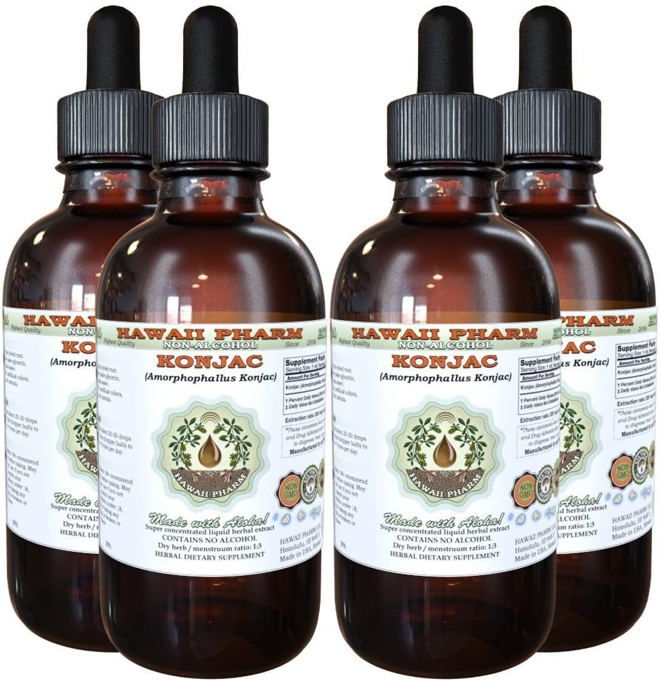 Konjac Alcohol-Free Liquid Extract, Konjac (Amorphophallus Konjac) Dried Root Glycerite Hawaii Pharm Natural Herbal Supplement 2x4 oz