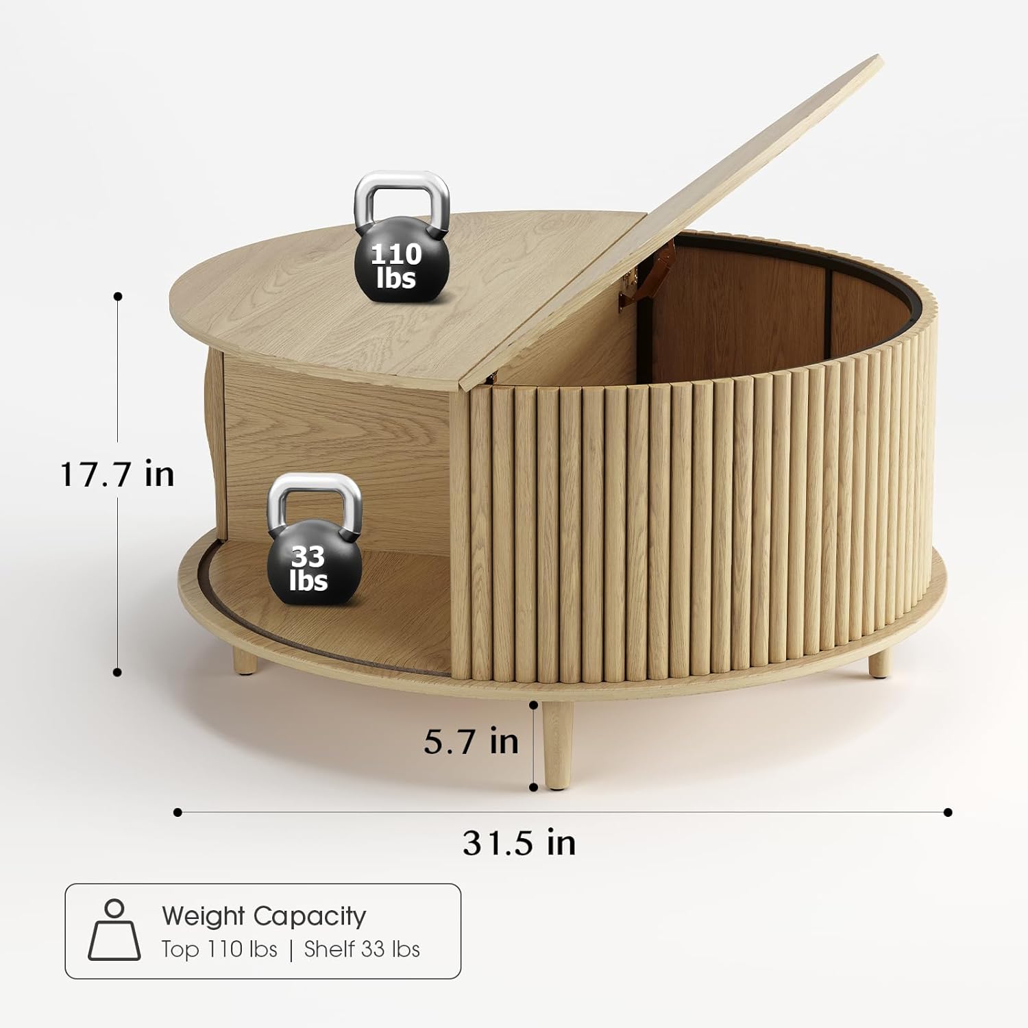 Dimensions and weight capacity of the JOINICE RKC006 coffee table